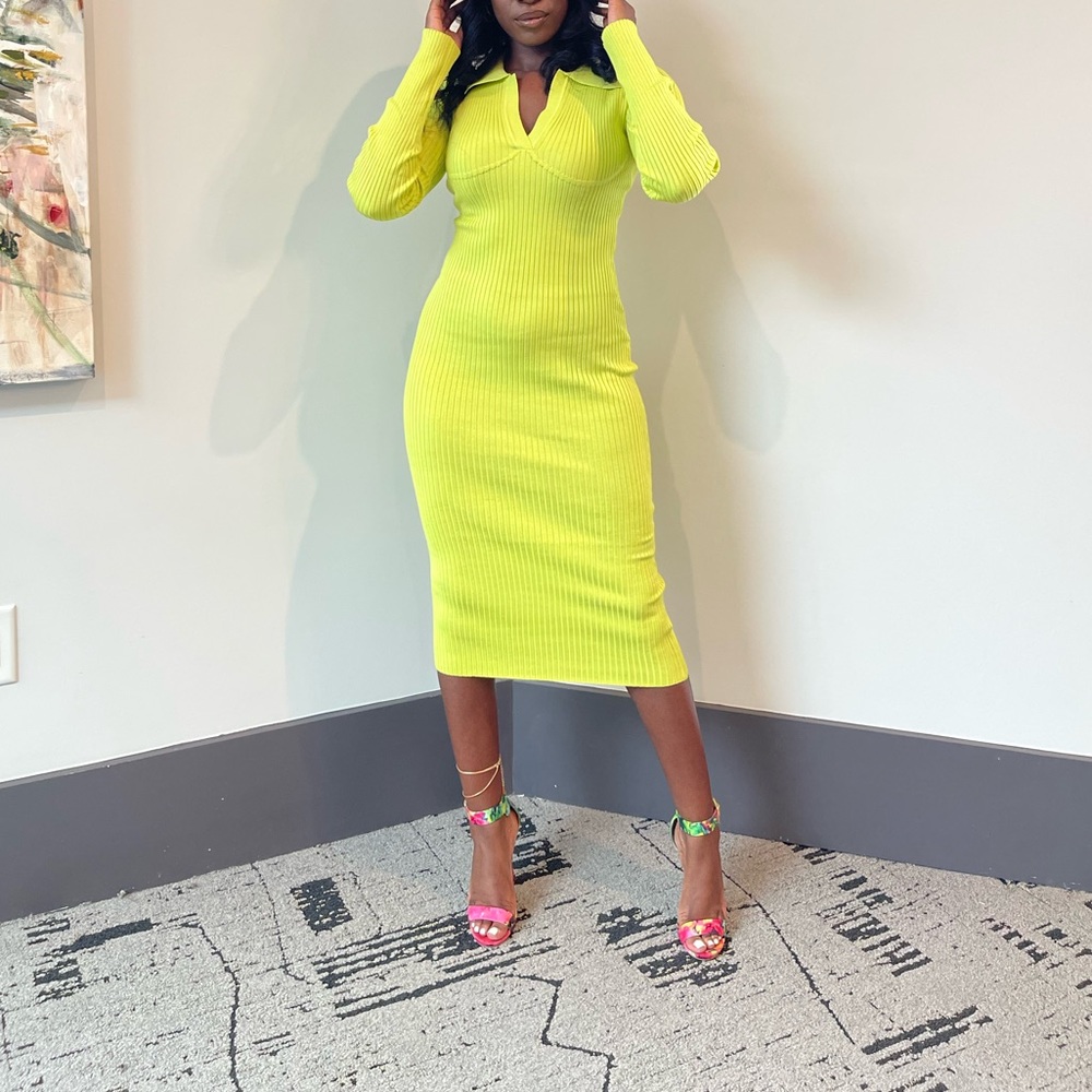 Ribbed Neon Midi Dress